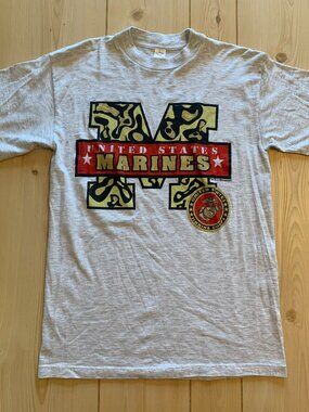 Vintage 90s USMC United States Marine Corps Army Military USA Camo T-Shirt M